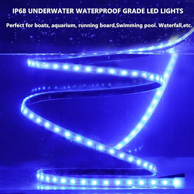 Marine Submersible Boat LED Strip Lights, 12V 8FT IP68 Waterproof Underwater Boat Lights, Boat Interior Light, Boat Deck Light Courtesy Lighting for Night Fishing Pontoon Kayak, Blue