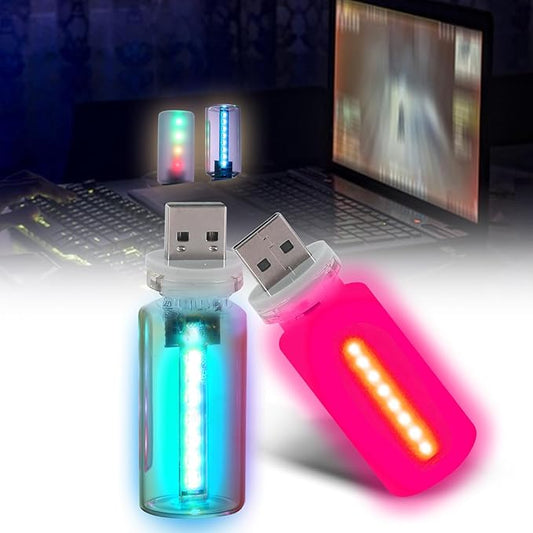 2Pcs Mini Retro Car Light, 10 Modes, Frosted & Transparent Shell, USB LED Car Interior Atmosphere Lamps, Touch-Control Portable Plug-in Glass Bottle Ambient Night Light for Camping Bedroom Party