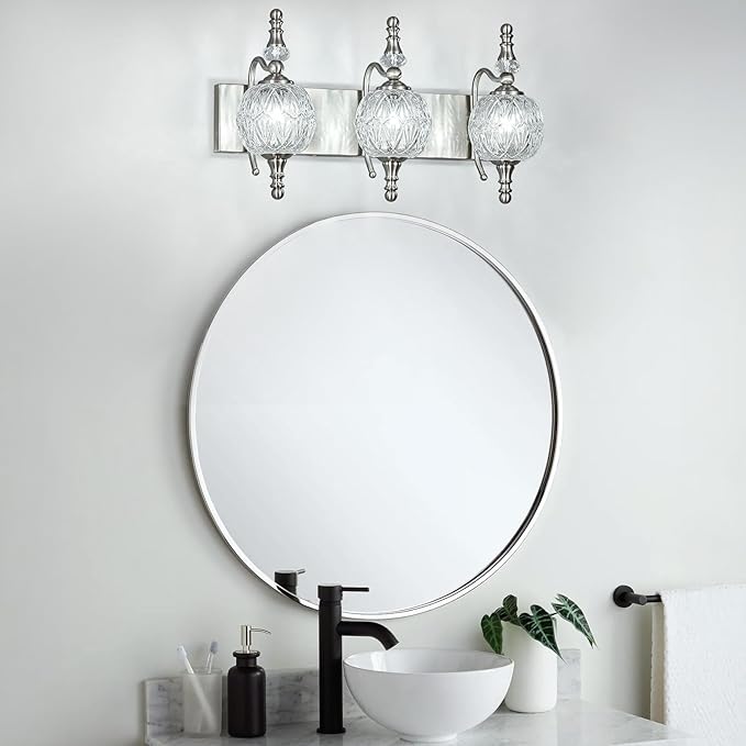 Modern Crystal Bathroom Vanity Lights Fixtures Over Mirror Brushed Nickel Vintage 3-Lights 20 Inch Bathroom Light Fixtures Glass Crystal Vanity Lights