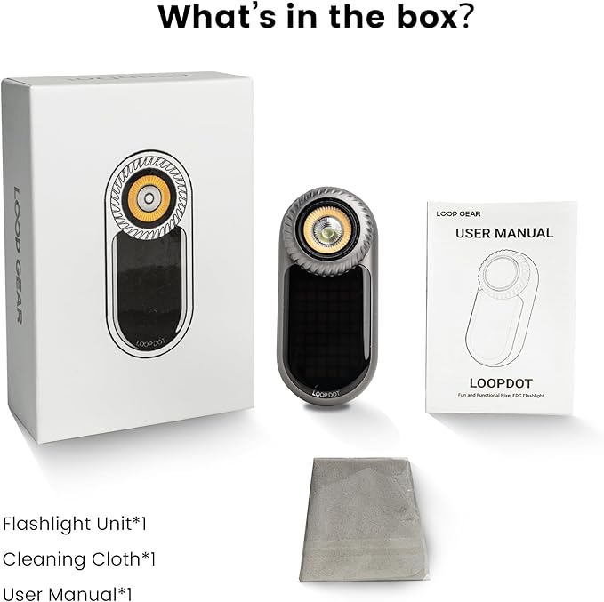 LOOPDOT EDC Flashlight – Rechargeable Small and Powerful LED Flashlight with RGB Pixel Display, Interactive Games, Adjustable Brightness – Cool Gadget Gift for Kids & Adults (Grey)