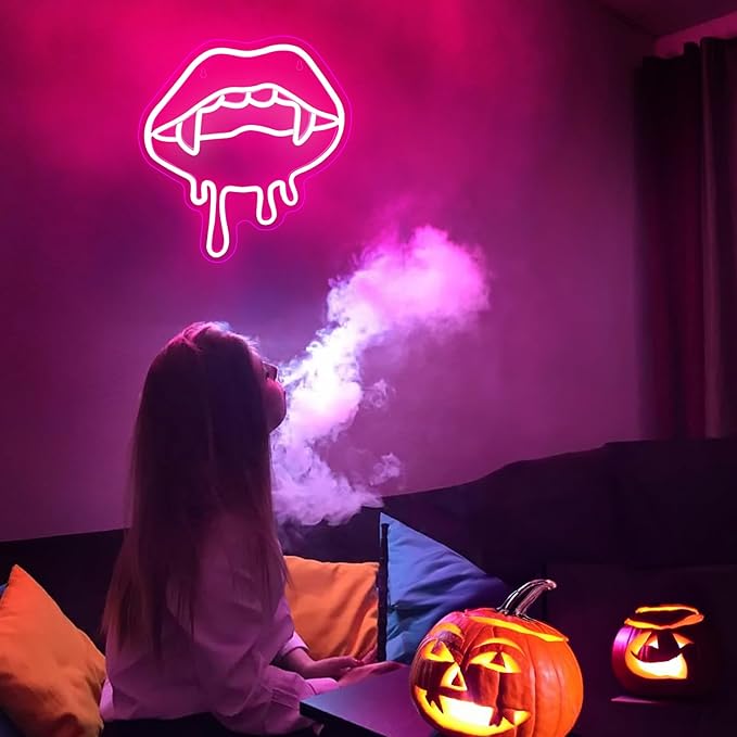 Lip Neon Sign, Halloween Lips Neon Light for Wall Decor, Red LED Big Lip Shaped Neon Signs for Party Aesthetics Decorations, USB Powered Custom Creative Neon Sign for Unique Gift,Man