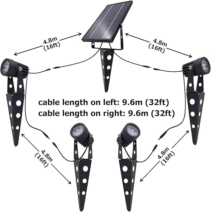4-Spotlight Mini 50X Solar-Powered LED Spotlight (Cool White LED), Black Finish, Outdoor Garden Yard Landscape Downlight