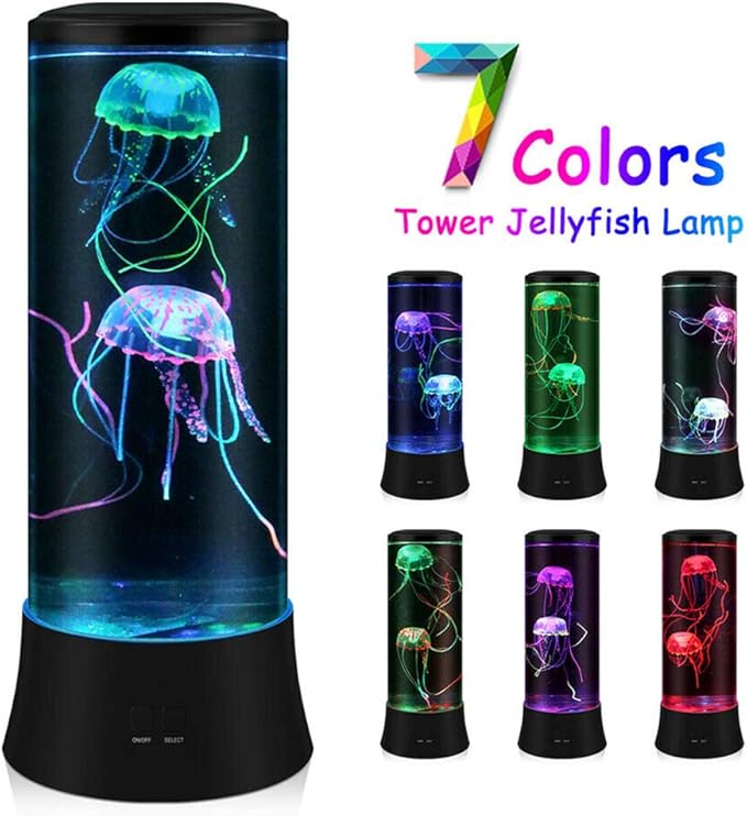 EDIER Jellyfish Lamp, LED Fantasy Jelly Fish Light, 7 Color Setting Jellyfish Tank Table Lamp Decorations for Home Office Decor Great Kids
