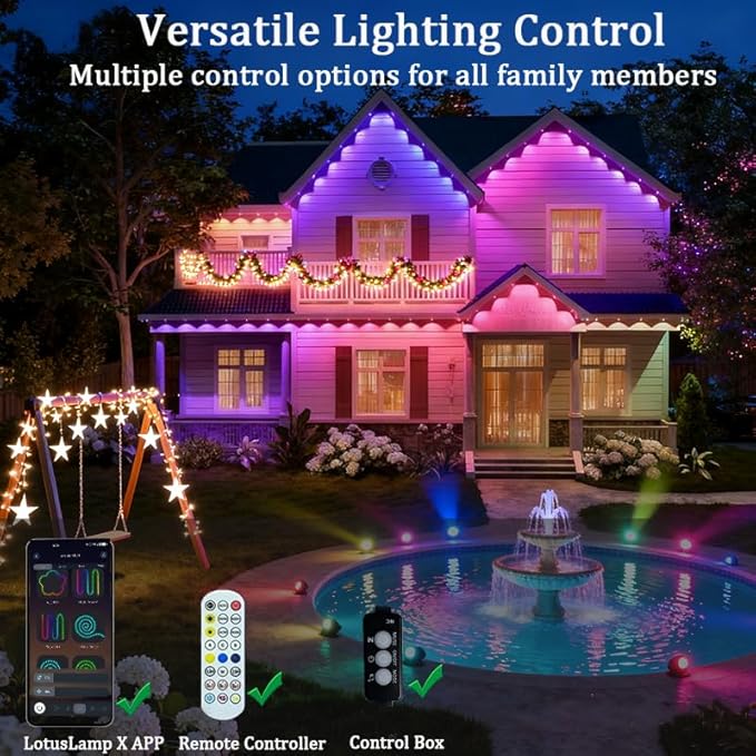 Permanent Outdoor Lights 54ft Smart Outdoor Christmas Lights 24V with RGBCW 36 LED IP67 Waterproof Eaves Lighting with 213 Modes for Holiday,Party, Daily, APP/Remote Control