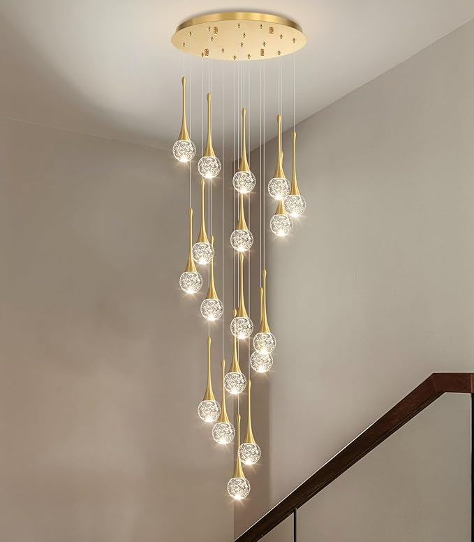 18 Light Modern Glam Crystal Chandelier for High Ceiling LED Dimmable Ceiling Pendant Light Staircase Foyer Enterway Living Room Chandelier Lighting Antique Gold