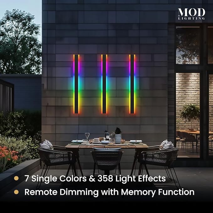 𝗠𝗢𝗗 𝗟𝗜𝗚𝗛𝗧𝗜𝗡𝗚 Haylen RGB | Long Outdoor Wall Lights, 7 Colors and 358 Light Effects, Dimmable with Remote Modern Linear Exterior Light Fixture, Waterproof Wall Sconce 45W, 2-Pack (RGB | 31")