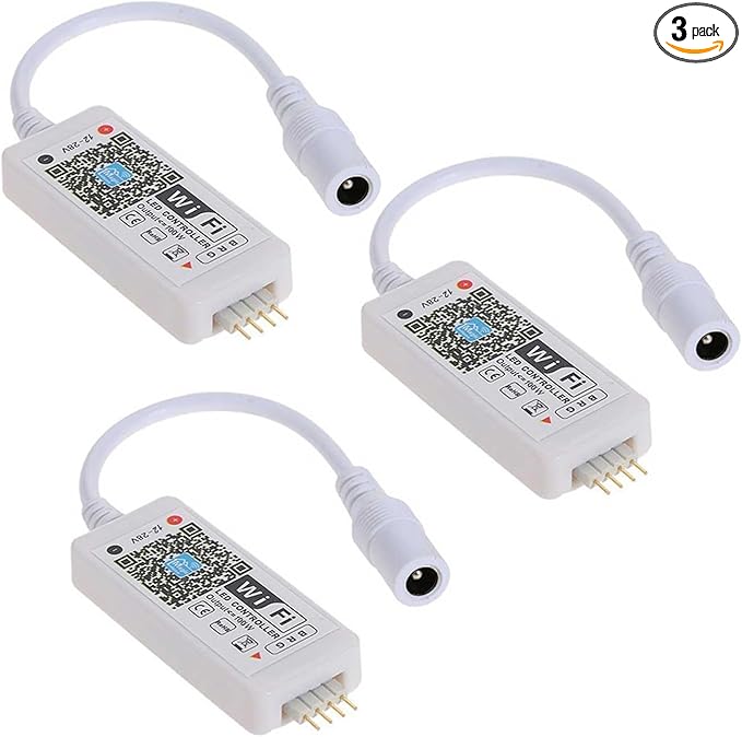3 Pack Smart WiFi LED Controllers, RGB Led Strip Lights Wireless Control, Compatible with Alexa & Google Home & IFTTT, Free Magic Home App Control for Home Decoration TV Background Stair LED Lights