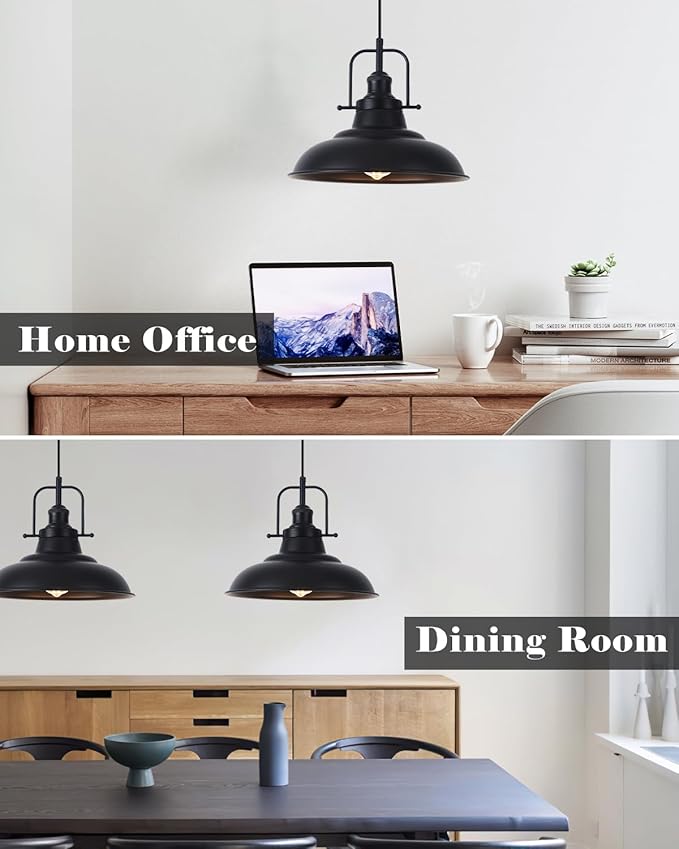 Industrial Pendant Lights 3 Packs, 12.2 Inch Black Pendant Lights Kitchen Island, Metal Pendant Lighting, Vintage Farmhouse Pendant Light for Kitchen, Living Room, Hallway