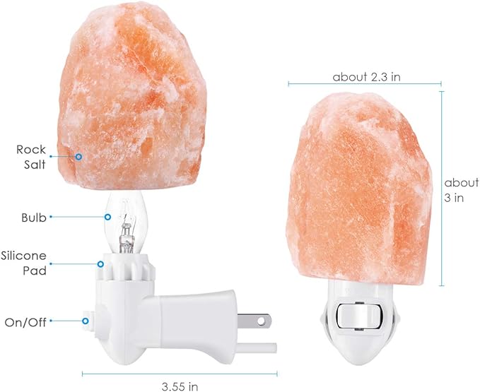 AMIR (Upgraded) Salt Lamp, Natural Himalayan Crystal Salt Light with 4 Bulbs, 11.2oz Mini Hand Carved Night Light, with UL-Certified Wall Plug, Decoration Salt Rock Lamp (2 Pack)