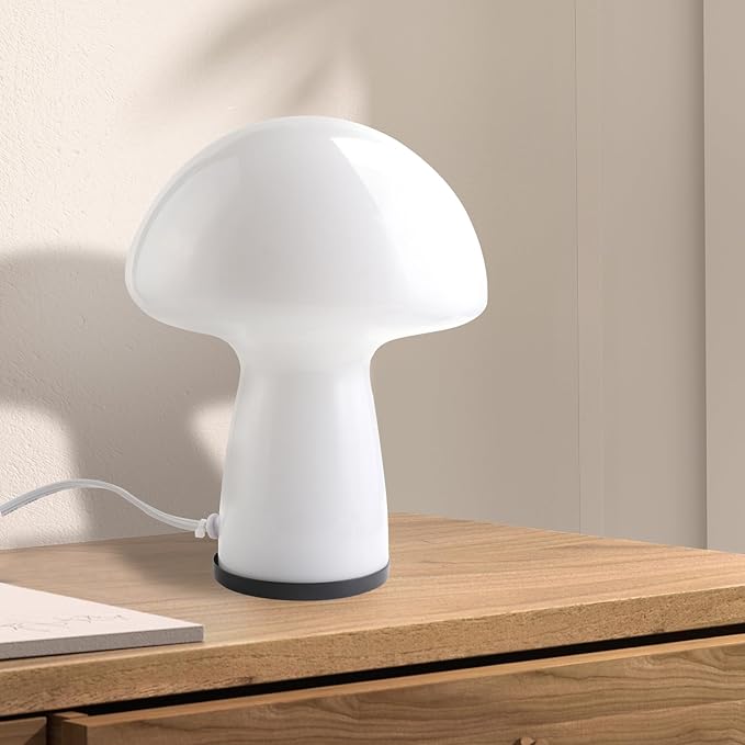 Mushroom lamp,Dimmable Glass Table Lamp,Vintage Style Table Lamp,White Bedside Desk lamp,Cute Table Lamps.（LED Bulbs Included）