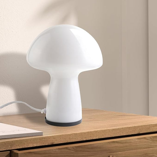 Mushroom lamp,Dimmable Glass Table Lamp,Vintage Style Table Lamp,White Bedside Desk lamp,Cute Table Lamps.（LED Bulbs Included）