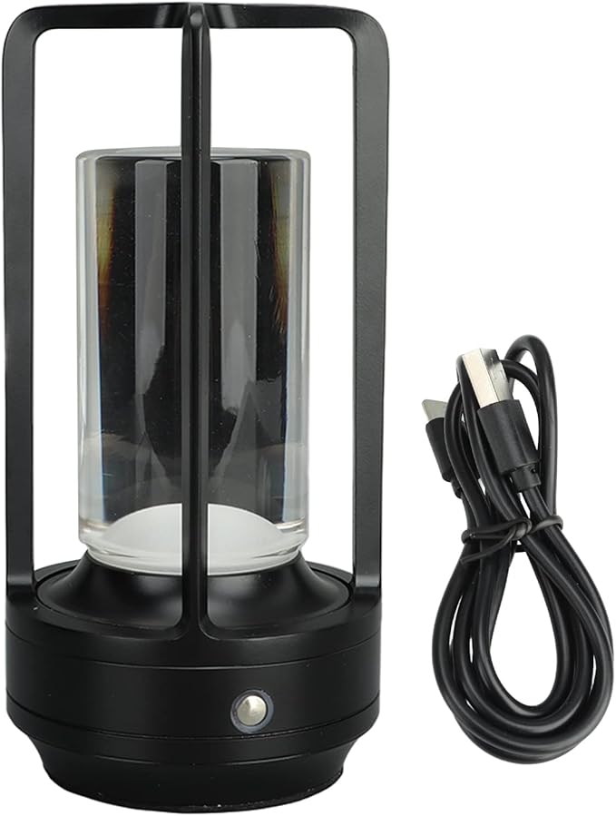 Stylish Cordless Table Lamp 3 Colours Stepless Dimmable LED Table Lamp Rechargeable Touch Lamp Portable Bedside Lamp Nightstand Lamp Table Decorative Lamps (Black)