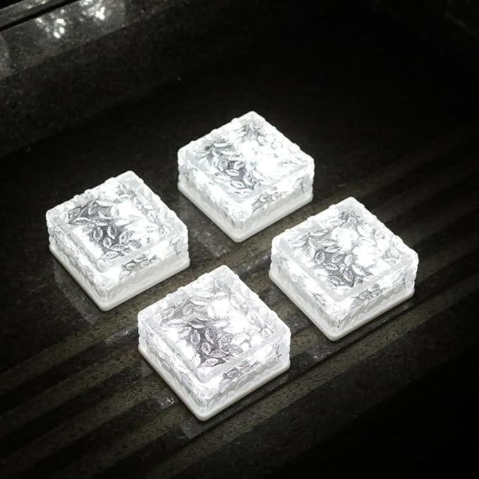 Wokyo Solar Lights Outdoor Waterproof LED Ice Rock Cube Lights Brick Lights Pavers Light 4 Packs for Patio Pool, Garden, Pathway, Decorative Christmas Festives 2.8x2.8 inch (Small - Cold White)