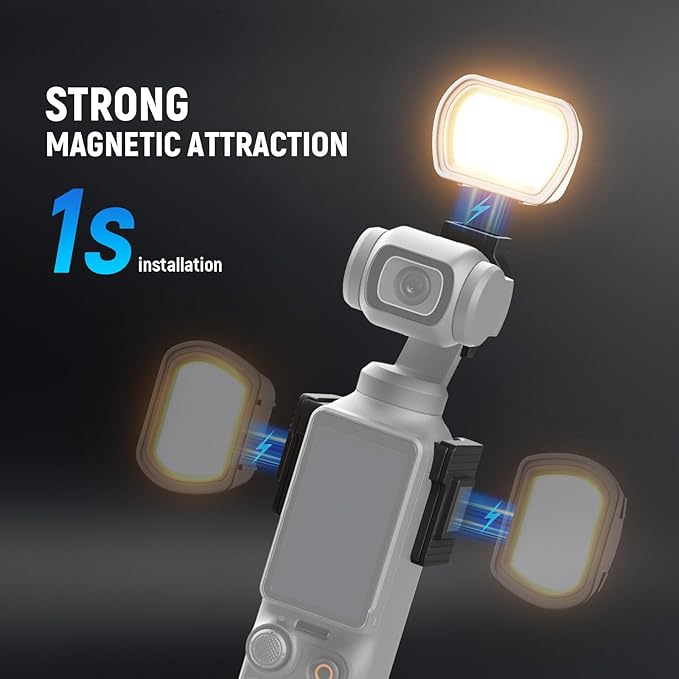 NEEWER Basics Magnetic Auxiliary Light Compatible with DJI OSMO Pocket 3 Creator Combo, 1.3W Rechargeable Plastic Mini LED Fill Light Attachment w Upgraded Mounts for Vlog Recording Selfie, M21 Gray