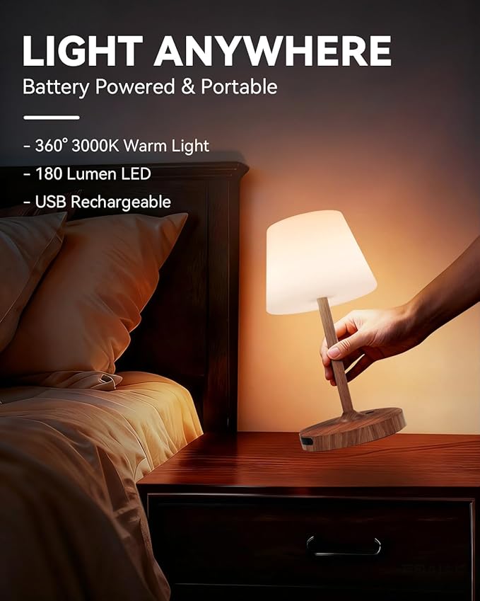 Outdoor Waterproof Shower Lamp, 5200mAh Cordless Rechargeable Table Lamp with Touch Dimming, IP65 Wireless LED Night Light for Patio, Camping, Bathroom, Restaurant & Kitchen