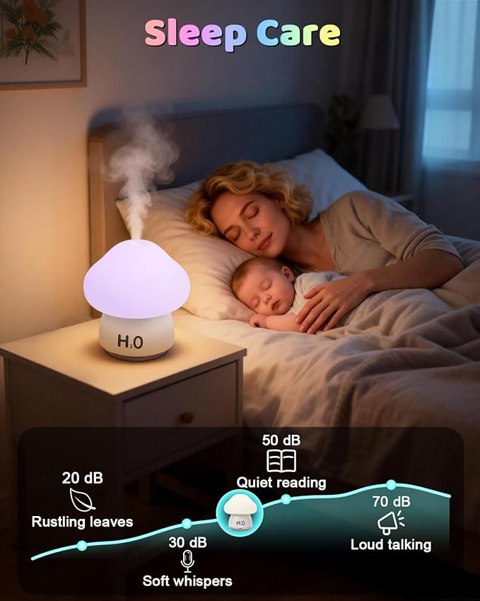 Mushroom Humidifier Lamp with 8 RGB Colors Lights,Cute Rechargeable Portable Humidifiers for Bedroom,Small Mushroom Diffuser with Two Spray Modes,Touch Night Light,Valentine's Day Gifts