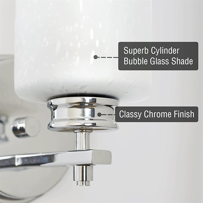 Kira Home Phoebe 8" Modern Wall Sconce/Vanity Light + Frosted Seeded Glass Shade, Chrome Finish