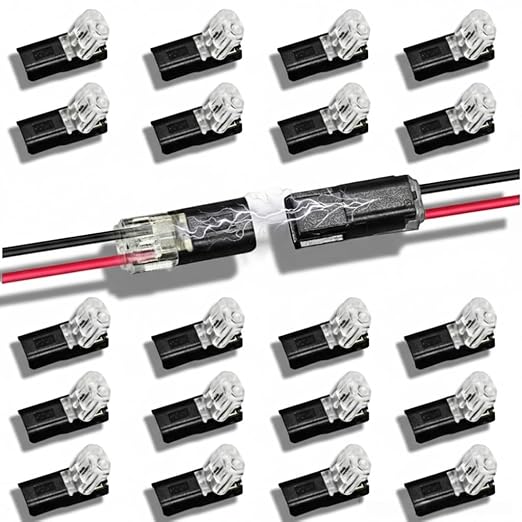 D2 2Pin Way 18-22AWG Waterproof Wire 1.5-2.1mm Push-in Led Strip Lights Connectors, Double Wire Plug in Connector - 20 Pcs Quick Disconnect Wire Connector