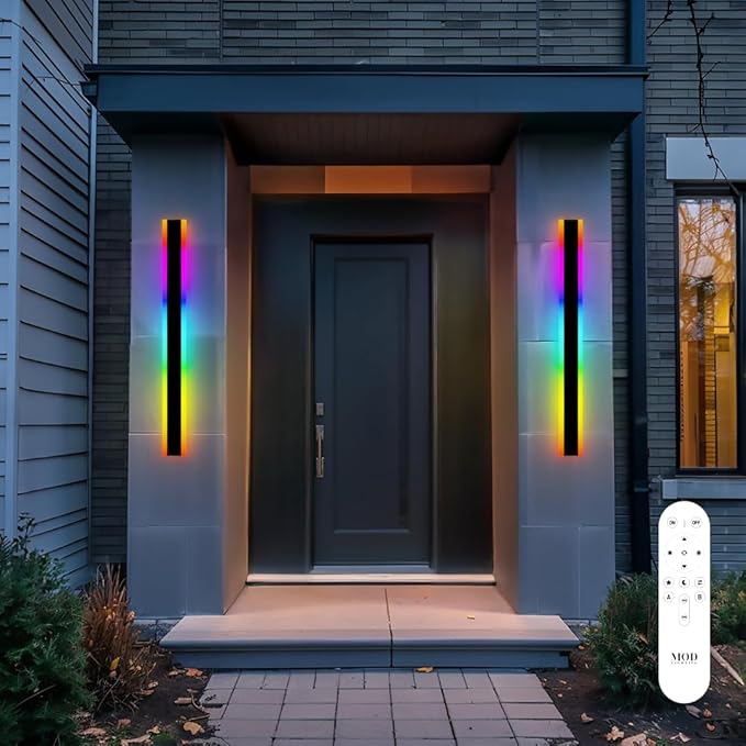 𝗠𝗢𝗗 𝗟𝗜𝗚𝗛𝗧𝗜𝗡𝗚 Haylen RGB | Waterproof Outdoor Wall Lights, Dimmable with Remote, 7 Colors and 358 Light Effects, Long Wall Sconce, Modern Linear Exterior Light Fixture, 1-Pack (RGB | 31")