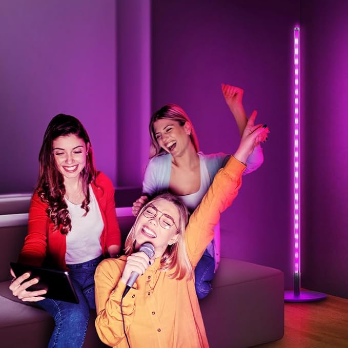 Feit Electric 42" Smart Floor Lamp Color Changing, RGBW, WiFi LED Corner Standing Lamp, Music Sync, Works with Alexa and Google Assistant, Modern Black Aluminum Finish, 8 Watts, FLOOR42/RGB/BLK/AG