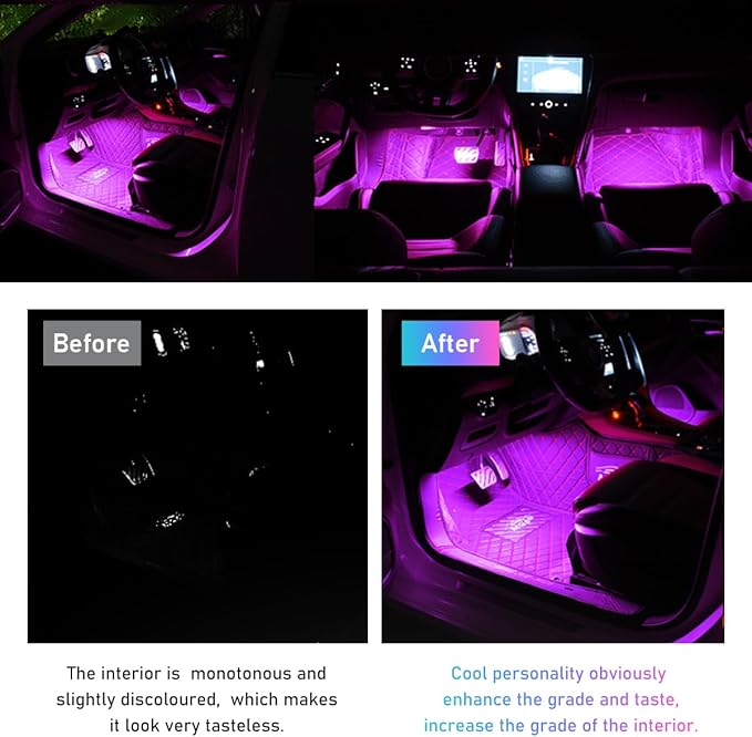 Car LED Strip Light, 48 LED RGB Auto Interior Atmosphere Lights, Cigarette Lighter Under Dash Ambient Night Light, Interior Lamp Lighting Kit (Pink Purple, USB)