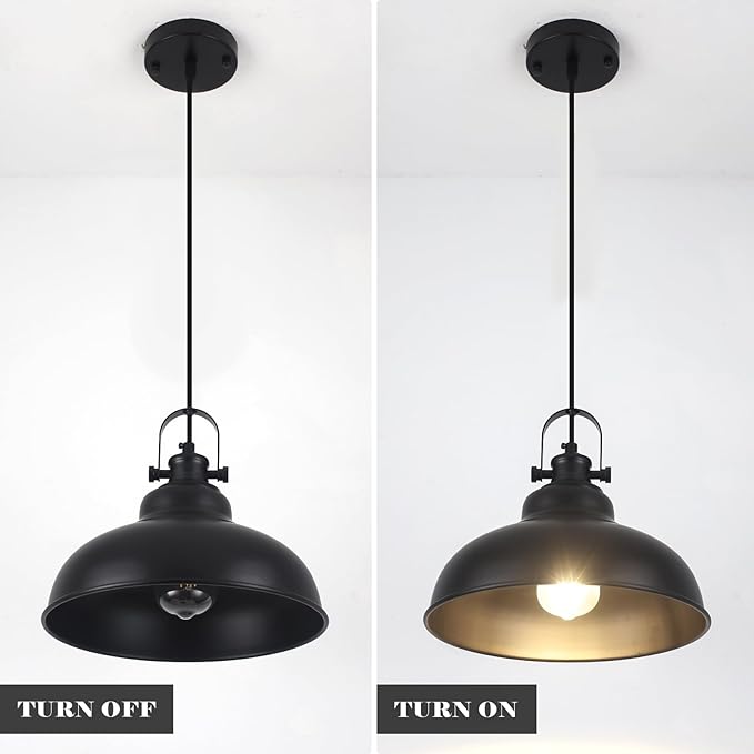 Black Pendant Lights Kitchen Island, 2 Pack Kitchen Island Lighting, Farmhouse Pendant Light Fixtures (11.41" W), Island Pendant Light for Kitchen, Dining Room, Bedroom