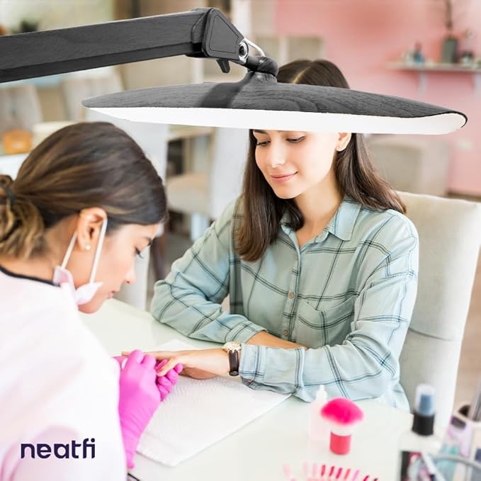 Neatfi XL 2200 Lumens 24W LED Desk Lamp with Clamp - Shadow-Free Task Lighting | 4-Level Dimming | Home Office & Crafts Use | 20-Inch Wide Head (Non-CCT, Gray Wood)