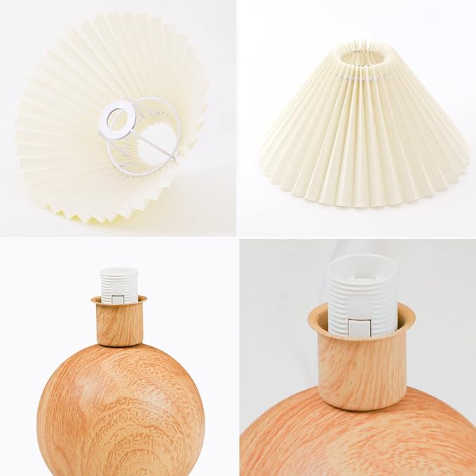 KUNJOULAM Small Pleated Table Lamp, Modern Bedside Nightstand Lamp with Beige Lampshade, Metal Base Cute Lamp for Bedroom, Living Room, Kids Room, Dorm with E12 Bulb