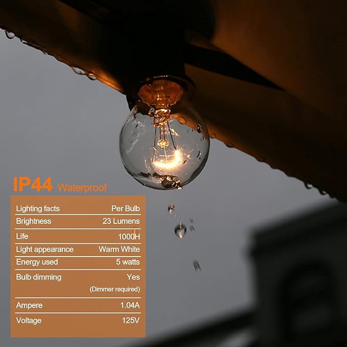 G40 Replacement Bulbs, 120V 5 Watt Clear Globe Incandescent Light Bulbs fits E12 C7 Candelabra Base, Dimmable String Light Bulbs Replacement for Indoor Outdoor Patio Decor, (25 Pack)