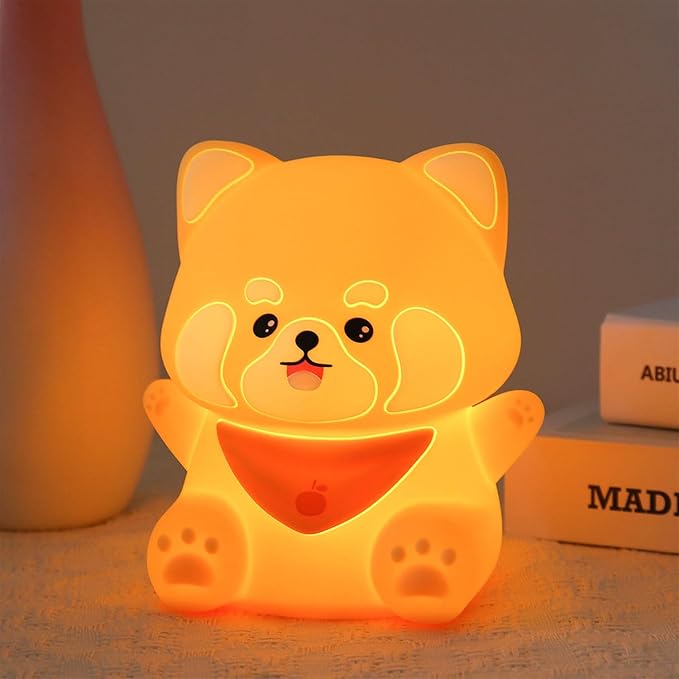 Red Panda Night Light, Squishy Silicone Lamp for Kids - Tap Control 2 Brightness, 50H Battery & Auto Timer, Cute Women Gifts for Boys Girls, Bedside Nursery Desk Decor