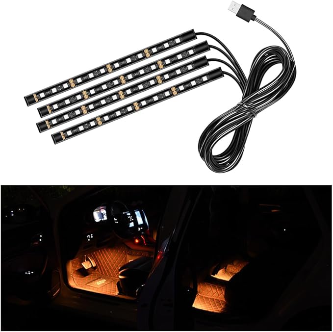 Car LED Strip Light, 48 LED RGB Auto Interior Atmosphere Lights, Cigarette Lighter Under Dash Ambient Night Light, Interior Lamp Lighting Kit (Orange, USB)