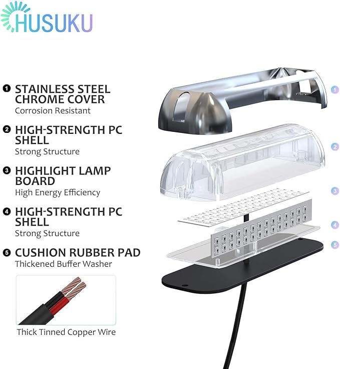 HUSUKU SOOP3 Plus (2.0) 84LED 3000LM 180° Marine Led Underwater Boat Light, 10-36V Boat Under Water Lights, Upgraded IP68 Waterproof 316 Stainless Transom Mount Cockpit Yacht Interior Light, 1PCS