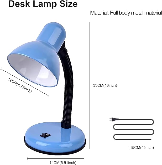 Desk Lamp with LED Bulb, (Blue) Flexible Gooseneck with Table lamp 6000K Metal Desk Lamp with Flexible Hose Neck for Office Living Room Bedroom Bedside Table, College Dorm