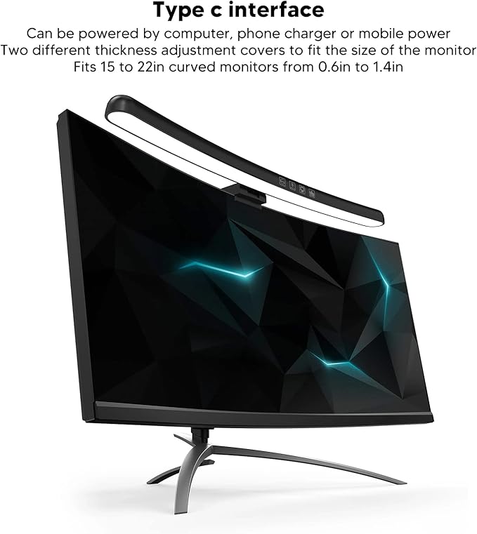 Luqeeg Curved Monitor Light Bar, Computer Monitor Lamp, Touch Dimming Screen Light Bar LED Monitor Light Reading Light with 3 Color Temp Modes & 7 Color RGB Adjustable for Office Home