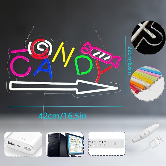 CANDY NEON SIGN - Vibrant LED Neon Light for Room Decor,