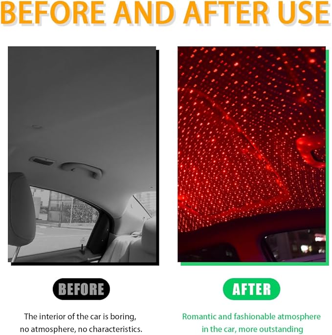 USB Projector Night Light, Highlighted Car Roof Light, Auto Interior LED Romantic Atmosphere Light, Adjustable Night Lamp for Bedroom Party, Universal Decor Car Accessories (Red)