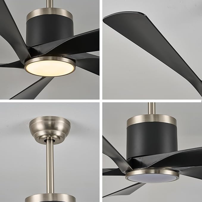 Ceiling Fans with Lights,52 inch Black Ceiling fan with App and Remote Control,Reversible modern DC ceiling fans,3CCT,Dimmable,Noiseless,Ceiling Fan for Bedroom,Living Room,Indoor/Outdoor Use