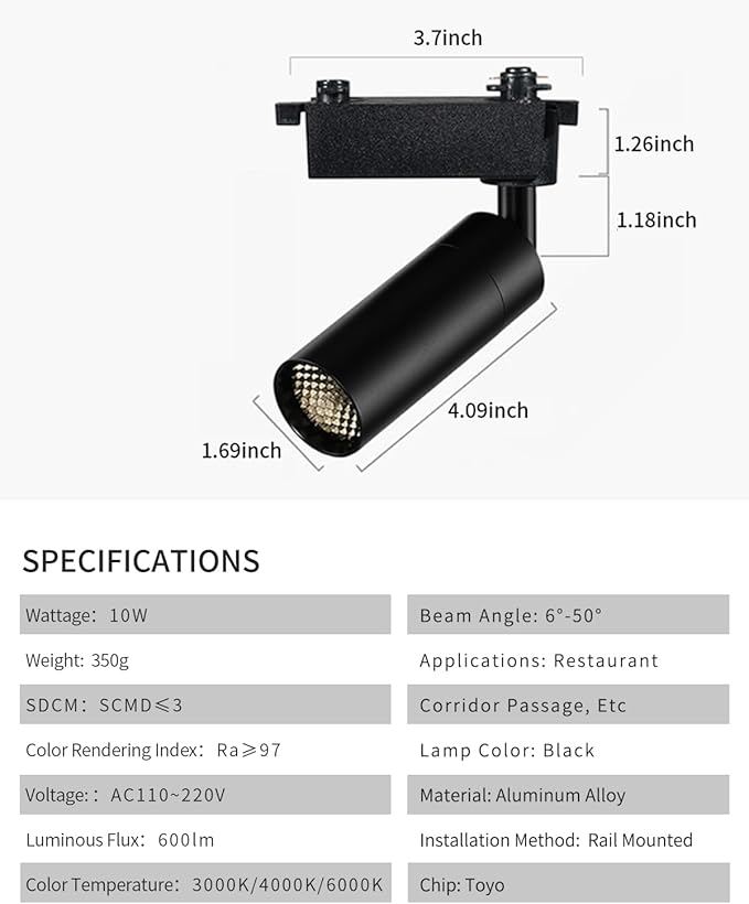 LED Track Lighting Heads Compatible with H Type 4-Wire Rail Ceiling Spotlight for Indoor Cafe Bar Dining Room Restaurant Lighting