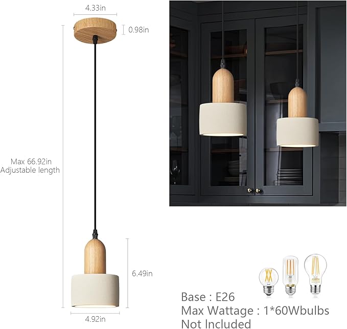 Modern Cement Pendant Lights White Chandelier Wooden Ceiling Lights for Bedroom Dining Room Living Room Kitchen Island bar（3 Pack）