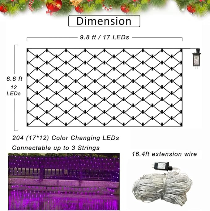 Lovelite 204 LED Net Lights, 35 Colors Changing Easter Net Lights Outdoor, 9.8ft x 6.6ft Connectable Bush Mesh Light Clear Wire for Halloween Christmas Tree Holiday Wedding Party Gazebo Patio Decor