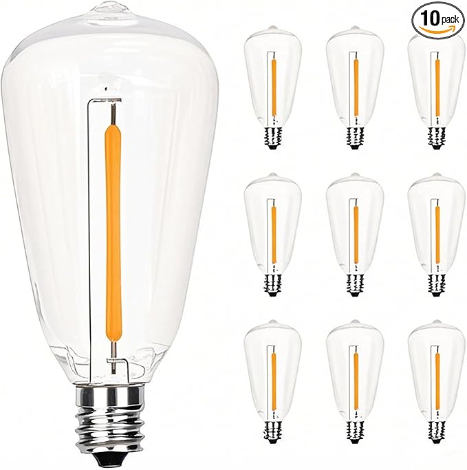 10 Pack ST38 Replacement Bulbs,Shatterproof Plastic Vintage LED Edison Bulbs C7/E12 Base 0.6W Clear Energy-Efficient Warm White 2700K for Indoor/Outdoor String Lights