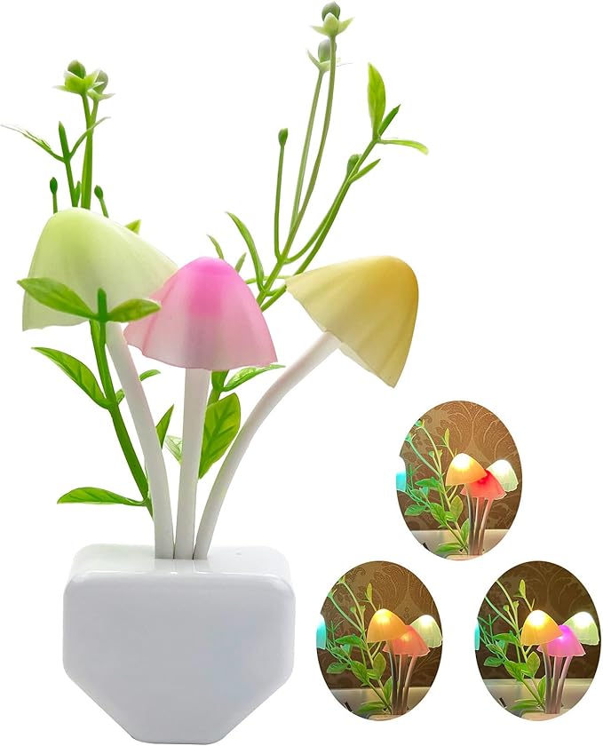 ZEZHOU Sensor LED Mushroom Night Lights - Color Changing Cute Plug in Wall Lamp, Energy Saving NightLight for Adults Kids Bedroom, Bathroom, Toilet, Stairs, Kitchen, Hallway Corridor