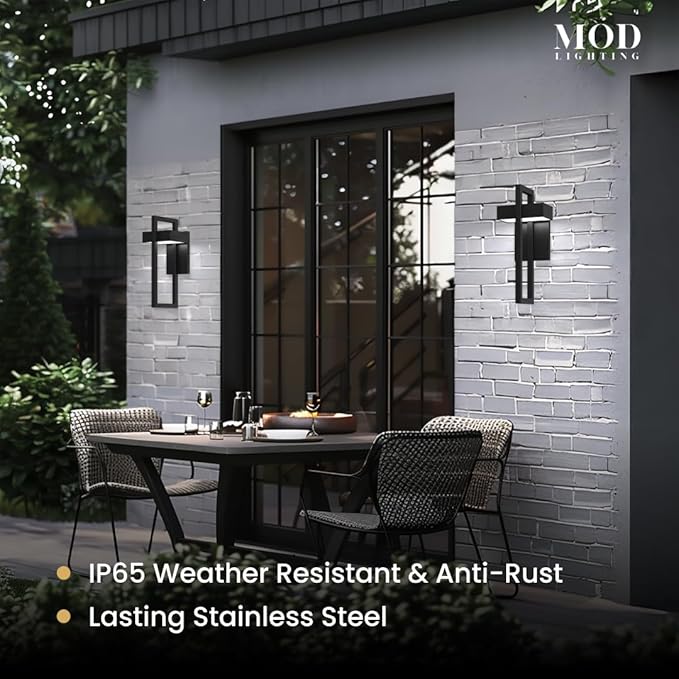 𝗠𝗢𝗗 𝗟𝗜𝗚𝗛𝗧𝗜𝗡𝗚 Terri | Modern Outdoor Wall Lights LED 10W, Exterior Wall Sconce Lights, Stainless Steel Outdoor Light Fixture, Waterproof IP65, 1 Pack (Black | Warm White 3000K | Small 14")