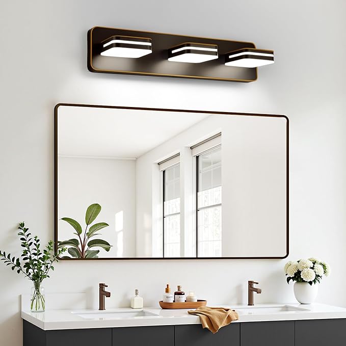 1300LM LED Modern Bathroom Vanity Light Fixtures, 360° Rotate Acrylic Brown and Gold Vanity Lights for Bathroom, Modern Wall Lighting Fixtures Over Mirror Kitchen Living (Natural White Light 5000K)