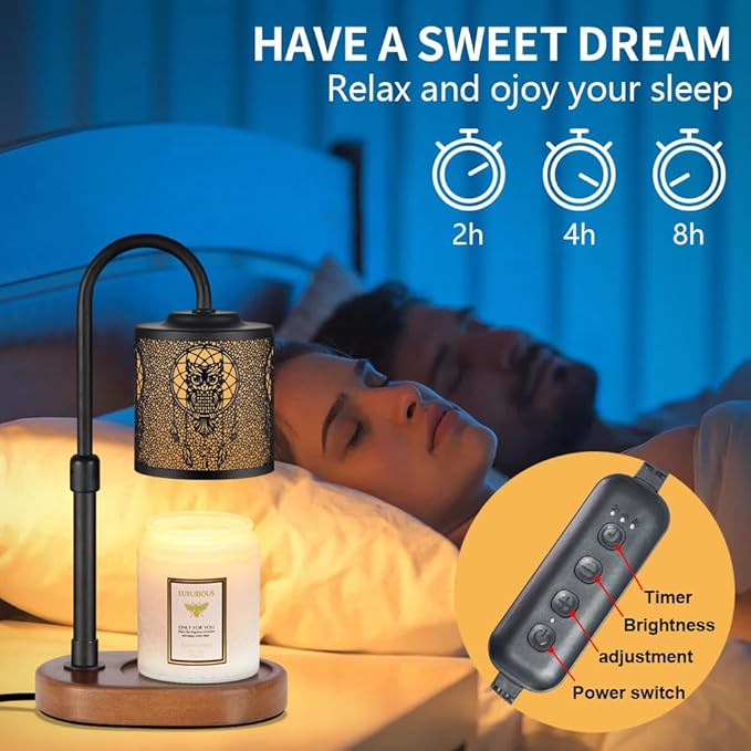 Dimmable Candle Warmer Lamp with Timer Adjustable Height for Scented Jar Candles Electric Candle Wax Melt Warmer for Home Decor Christmas Birthday Gifts for Women Mom(Butterfly + Owl)
