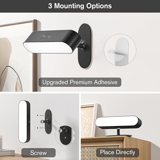 Wall Lights, Wireless Battery Operated Wall Sconces for Bedroom, LED Rechargeable Wall Sconce Set of Two for Living Room, Stick on Wall Mounted Lamp for Reading, 2 Pack