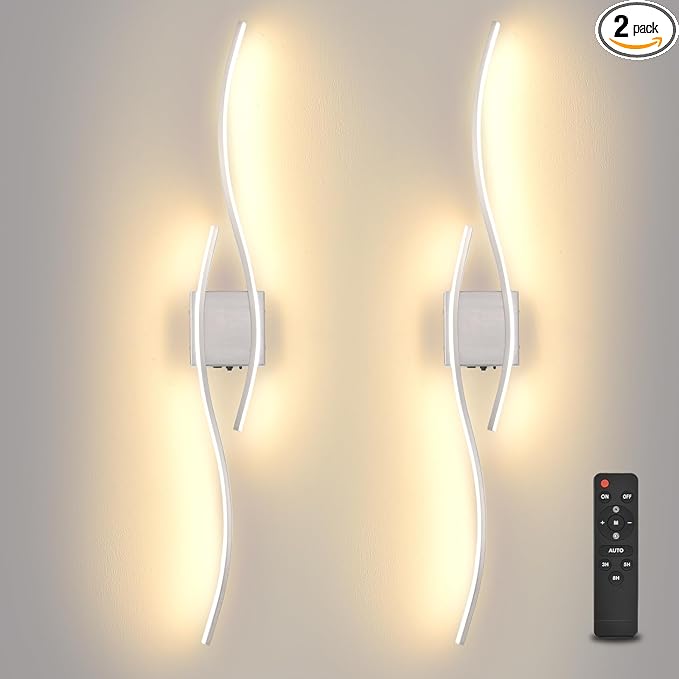 Battery Powered Wall Sconces Set of 2, Nickel 39" LED Dimmable Wall Sconce with Remote Control/Timer/Memory, USB Rechargeable Wall Lights for Living Room, Bedroom, Hallway Wireless scones Lighting