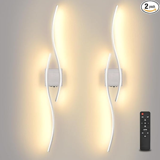 Battery Powered Wall Sconces Set of 2, Nickel 39" LED Dimmable Wall Sconce with Remote Control/Timer/Memory, USB Rechargeable Wall Lights for Living Room, Bedroom, Hallway Wireless scones Lighting