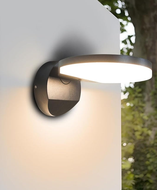 Outdoor Wall Light, 18W 1980LM Black Aluminum Outdoor Lights IP65 Waterproof Rotatable Sconce Lighting, LED Porch Lights 3000K Foldable Patio Wall Light Fixture for House Garage Round