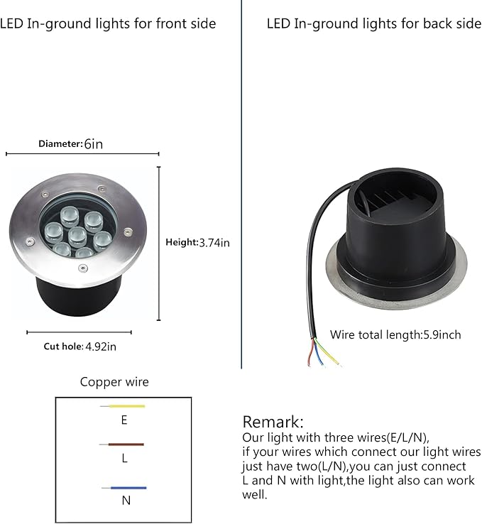7W Outdoor in Ground Lights Wired,Diameter 6 inches,Line Voltage 110V 120V Well Lights,High Brightness White 6500K,Waterproof Landscape Lighting for Yard,Path,Walkway,Step,Pack of 4
